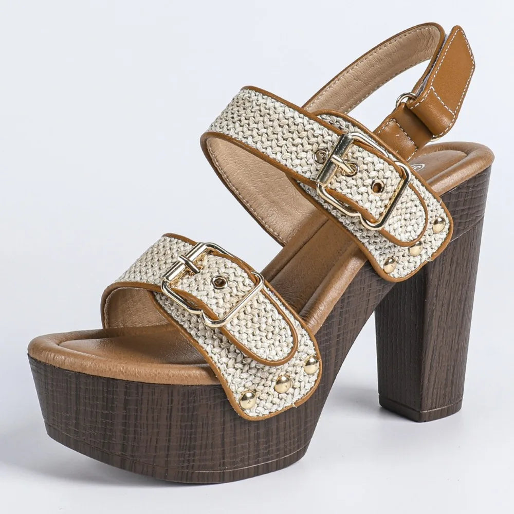Rafia Buckled Platform Sandals