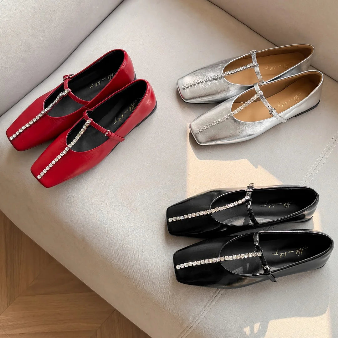 Alessia Crystal Leather Flats