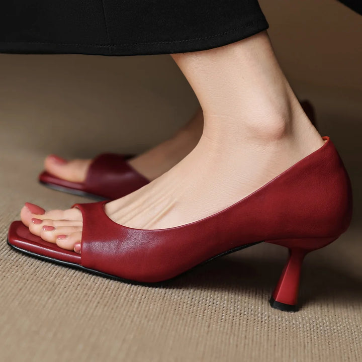 Francesca Open-Toe Leather Pumps