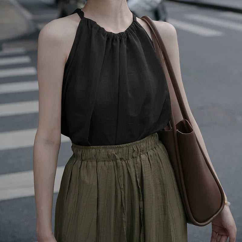 Gathered Linen Halter Top