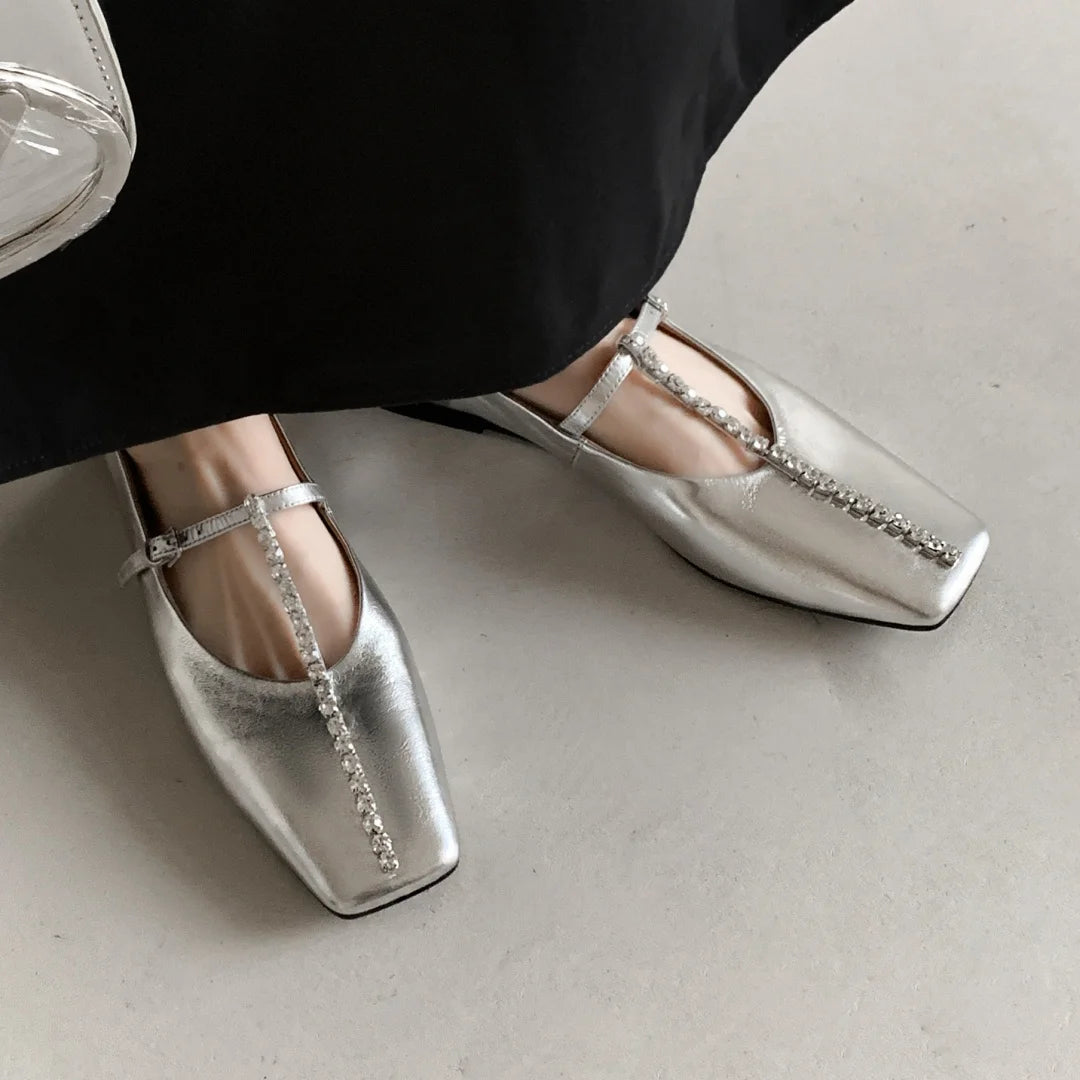 Alessia Crystal Leather Flats