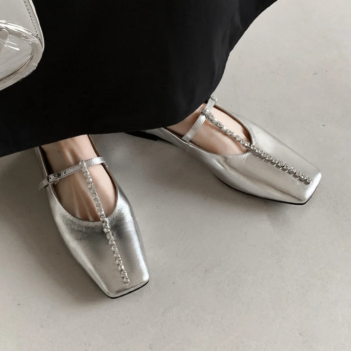 Alessia Crystal Leather Flats