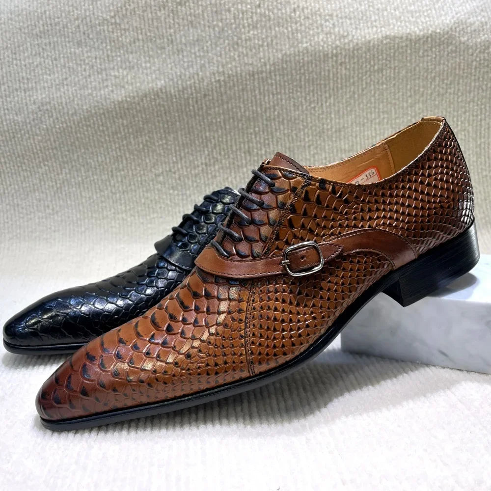 Serpente Python-Embossed Monk Shoes