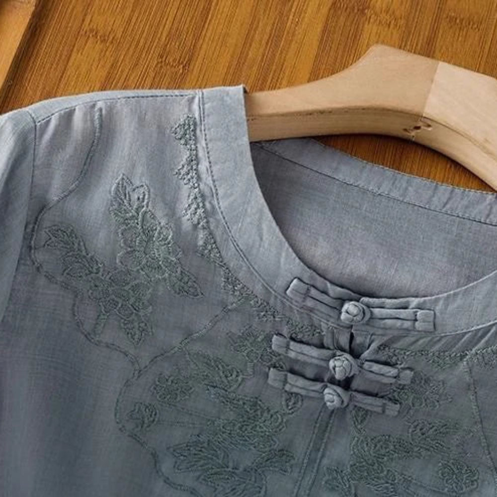 Jade Garden Linen Blouse