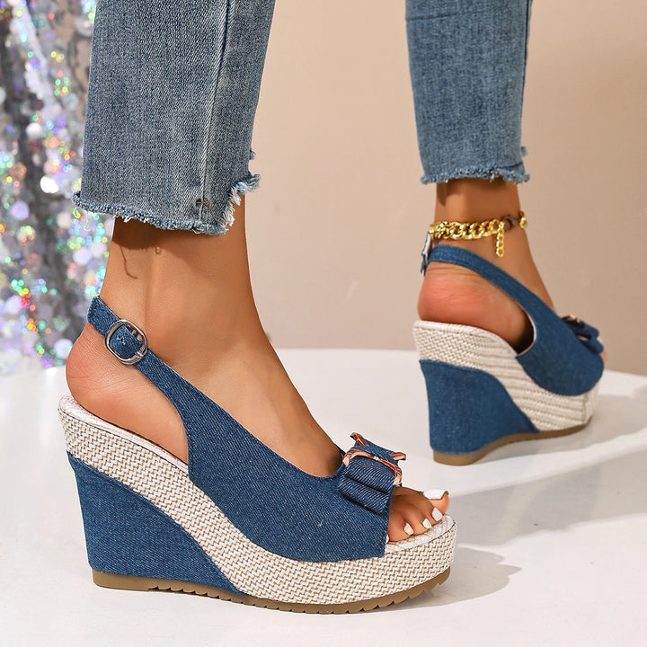 Fiocco Denim Wedge Sandals