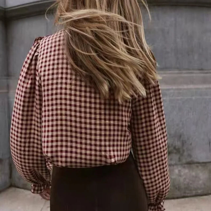 Montclair Ruffle Plaid Blouse