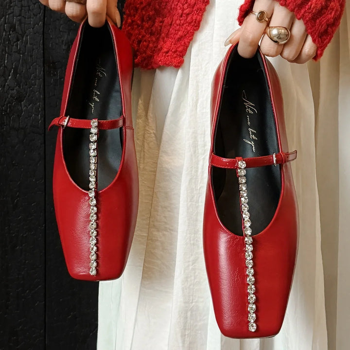 Alessia Crystal Leather Flats
