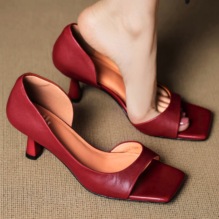 Francesca Open-Toe Leather Pumps