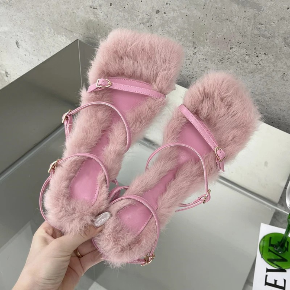Piumina Fur Ankle-Strap Sandals