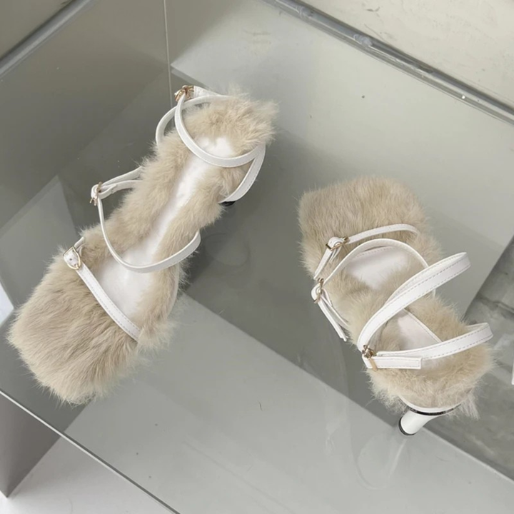 Piumina Fur Ankle-Strap Sandals