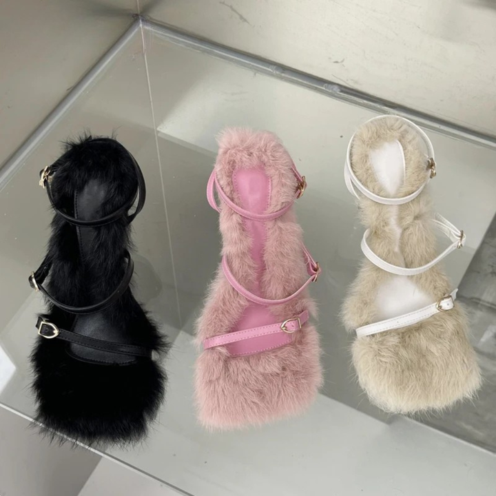Piumina Fur Ankle-Strap Sandals