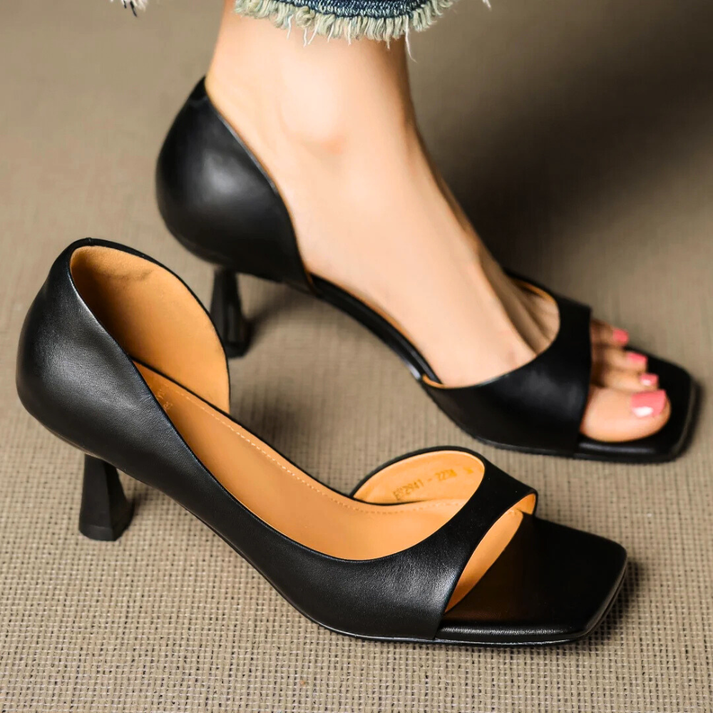 Francesca Open-Toe Leather Pumps