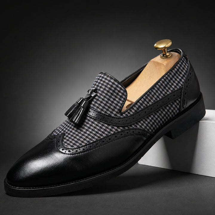 Aldrino Houndstooth Tassel Loafers — ce_angle_01