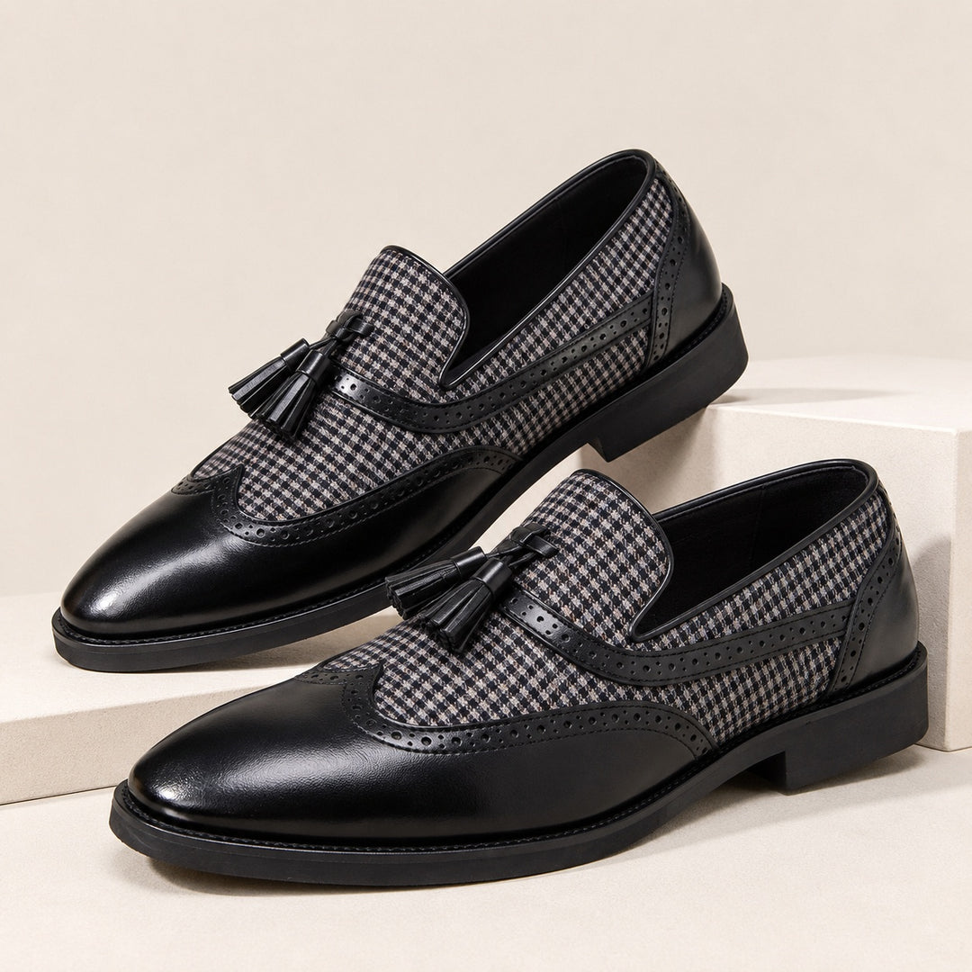 Aldrino Houndstooth Tassel Loafers — ce_metastatic_01