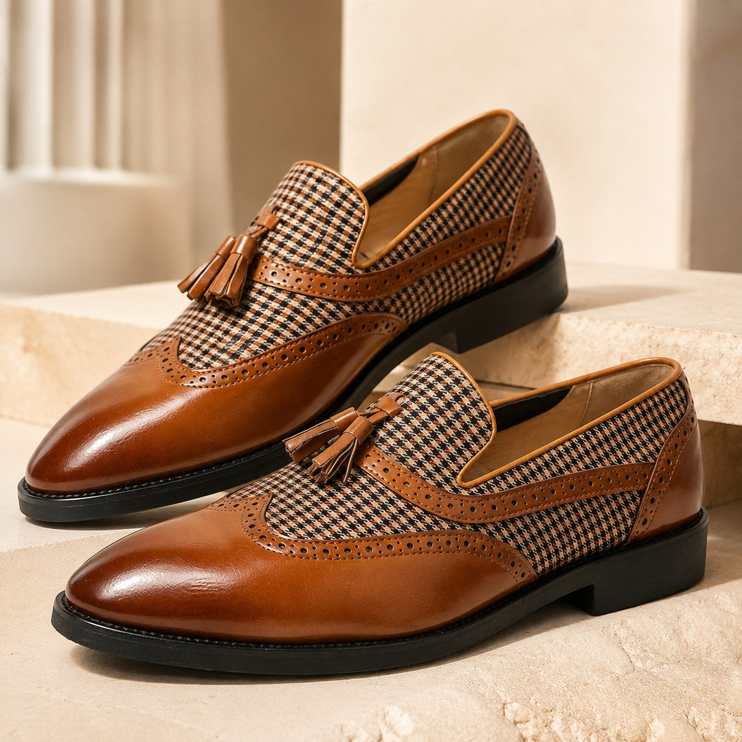 Aldrino Houndstooth Tassel Loafers — ce_metastatic_01
