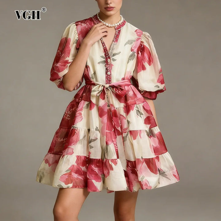 Fioritura Beaded Puff-Sleeve Mini Dress