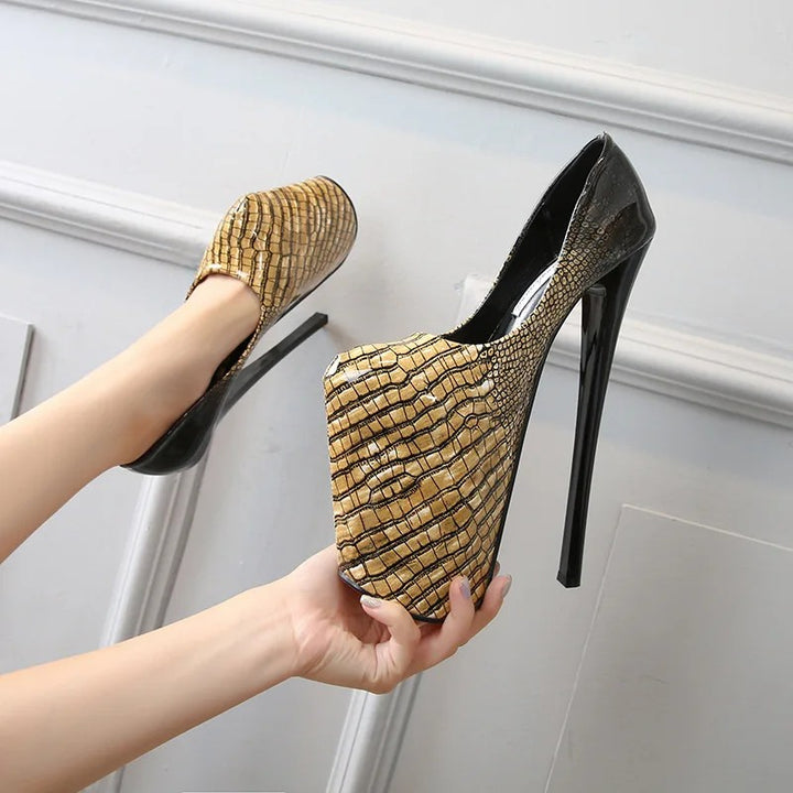 Vipera Croc-Print Platform Stilettos