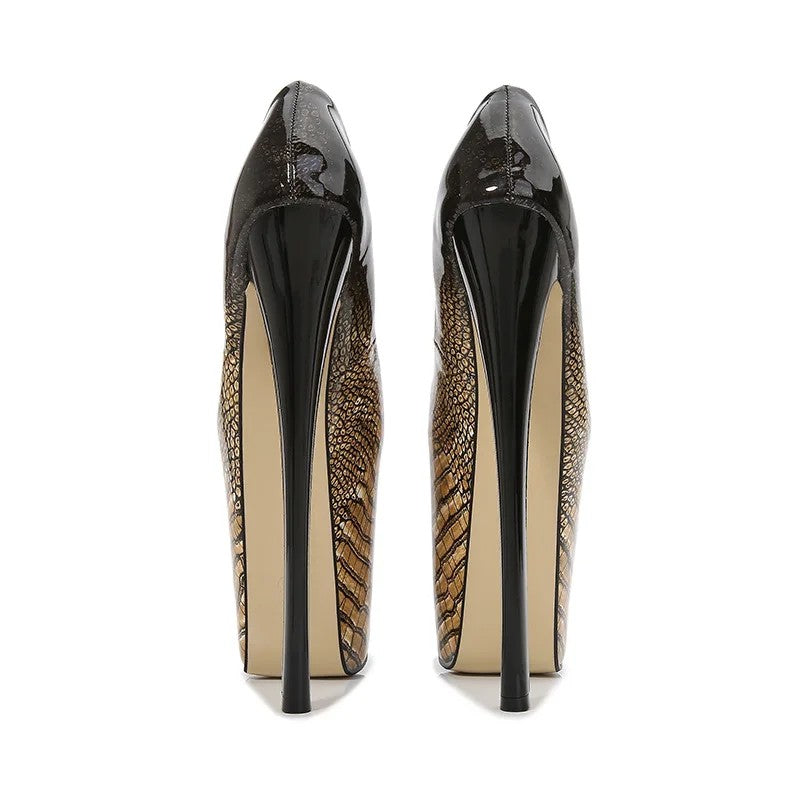 Vipera Croc-Print Platform Stilettos