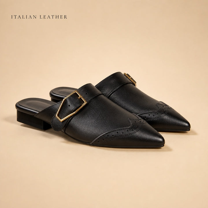 Brogue Buckle Leather Mules — 01_clean_hero_side_profile