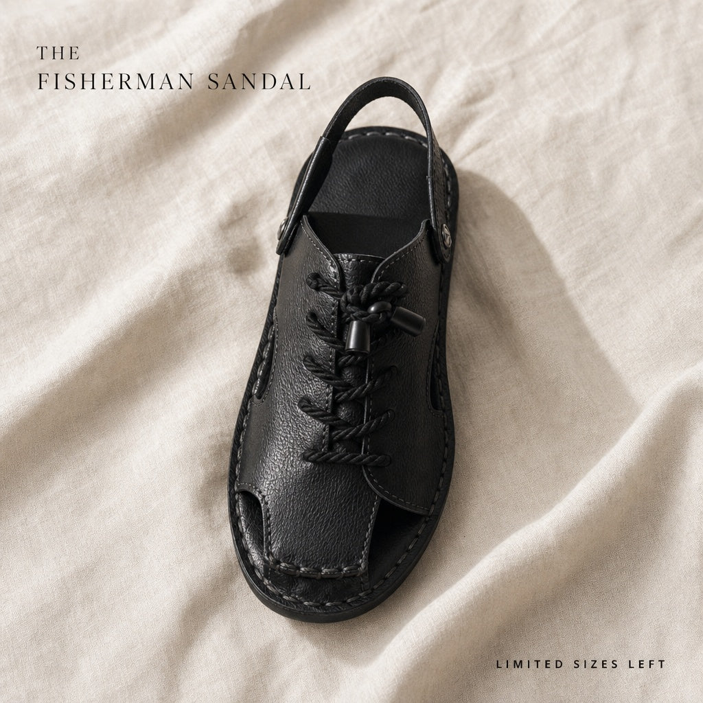Corded Leather Fisherman Sandals — 07_topdown_linen_minimal