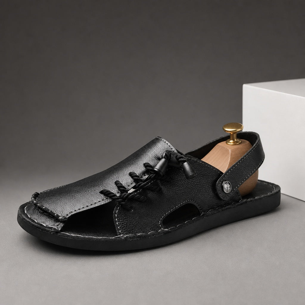 Corded Leather Fisherman Sandals — angle_black