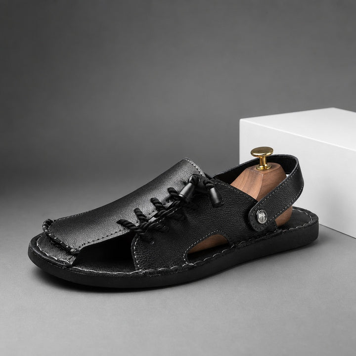 Corded Leather Fisherman Sandals — angle_black