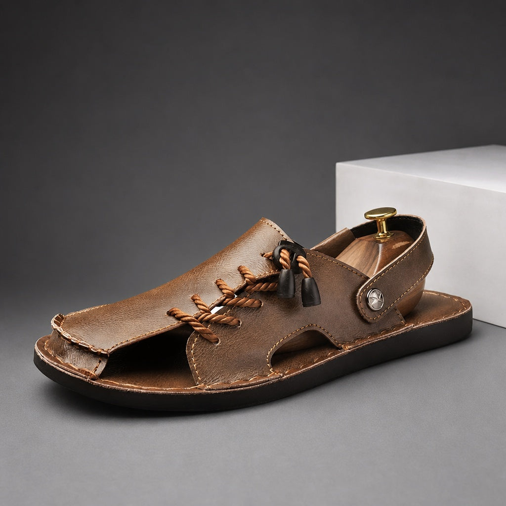 Corded Leather Fisherman Sandals — angle_brown