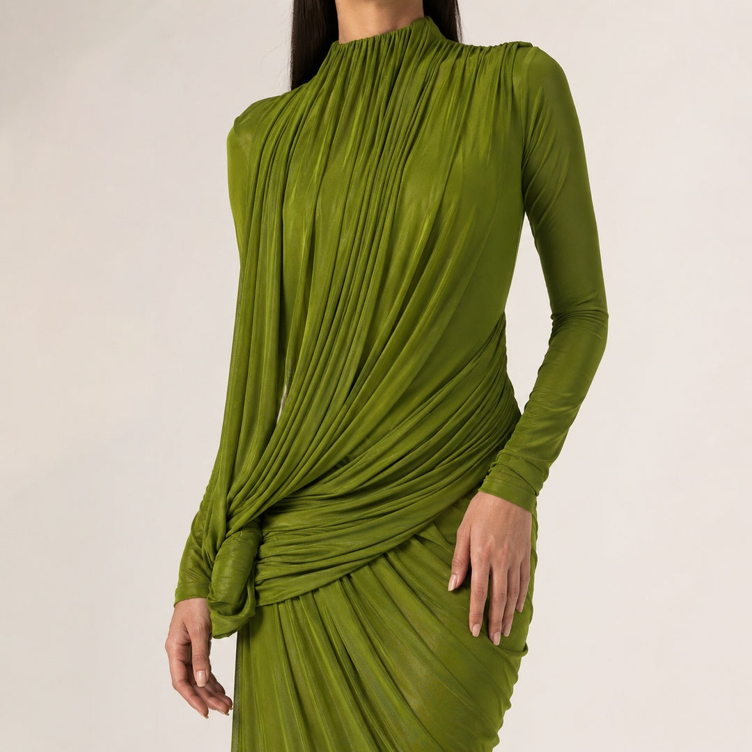 Drappeggio Twisted Turtleneck Maxi Dress — ce_studio_01