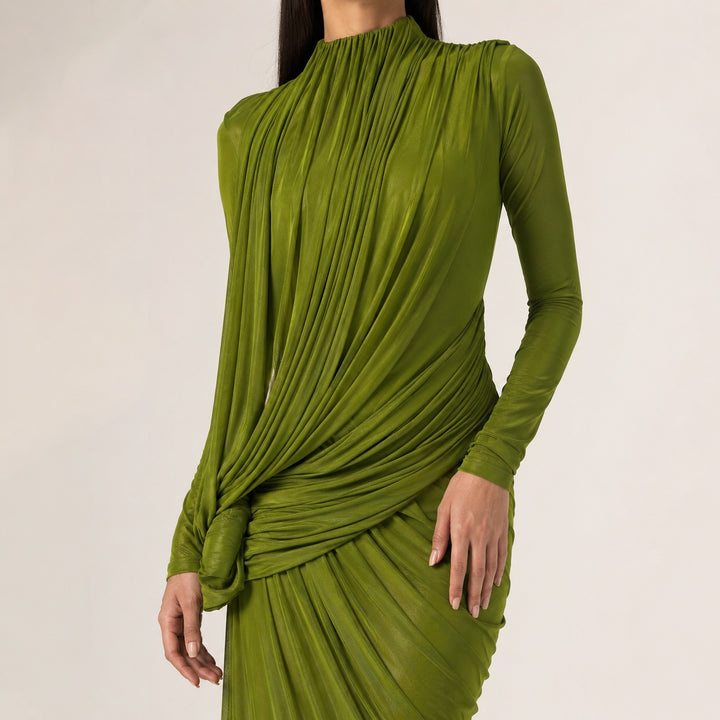 Drappeggio Twisted Turtleneck Maxi Dress — ce_studio_01