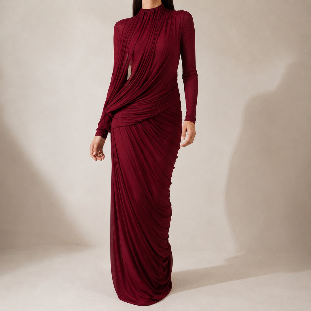 Drappeggio Twisted Turtleneck Maxi Dress — ce_metastatic_01
