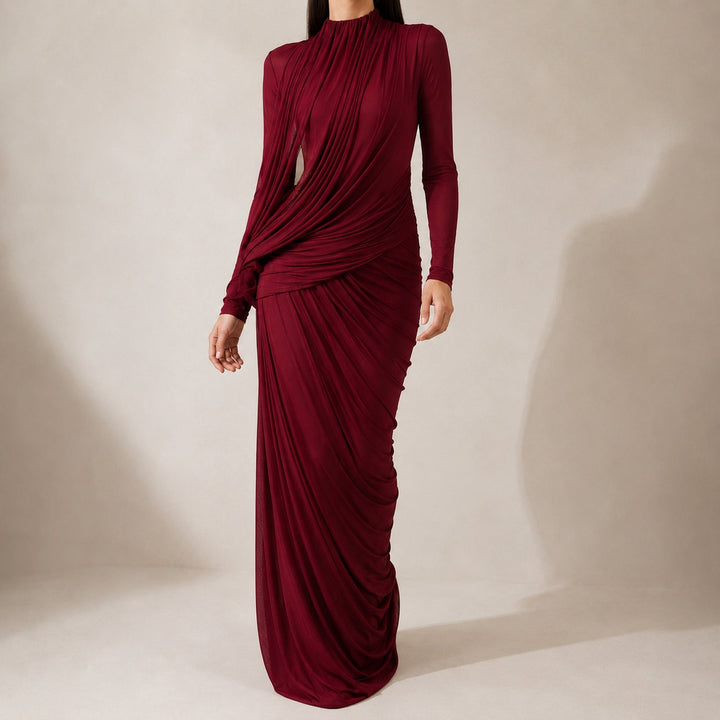 Drappeggio Twisted Turtleneck Maxi Dress — ce_metastatic_01