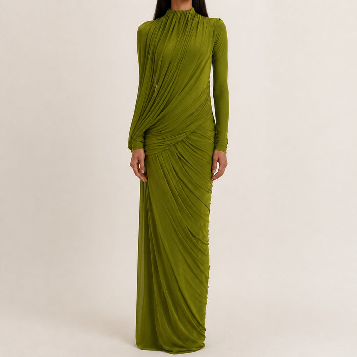 Drappeggio Twisted Turtleneck Maxi Dress — ce_studio_01