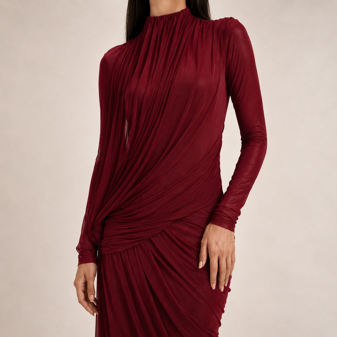 Drappeggio Twisted Turtleneck Maxi Dress — ce_studio_01