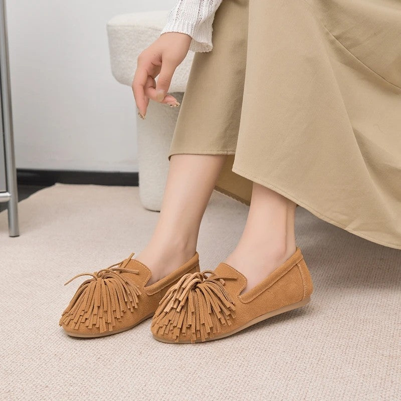 Fringe Suede Ballet Flats