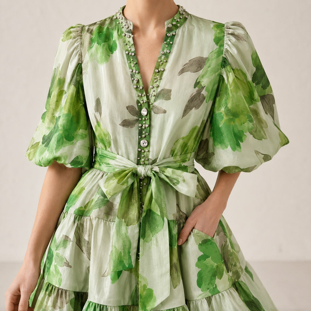 Fioritura Beaded Puff-Sleeve Mini Dress — ce_metastatic_01