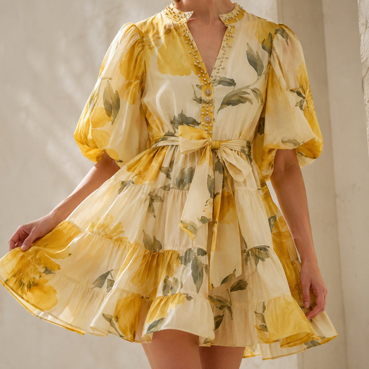 Fioritura Beaded Puff-Sleeve Mini Dress — ce_metastatic_01
