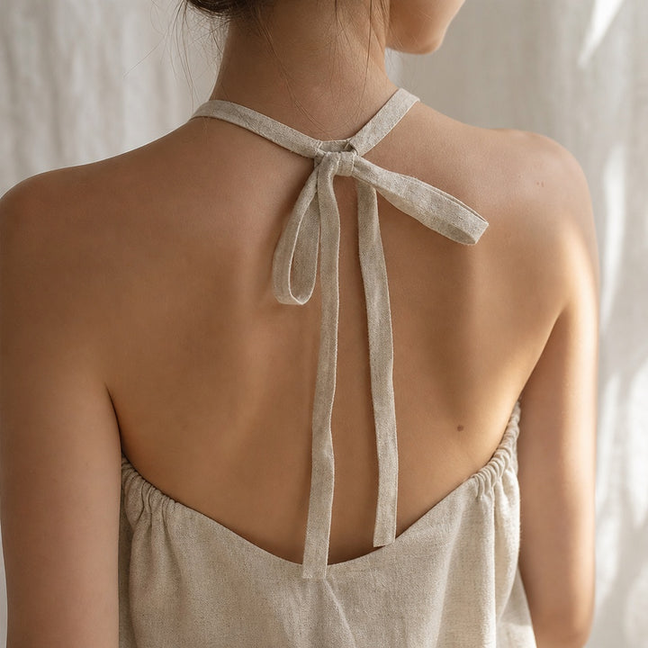 Gathered Linen Halter Top — 06_back_tie_detail
