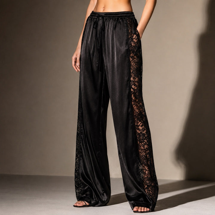 Merletto Lace-Panel Satin Pants — ce_studio_01