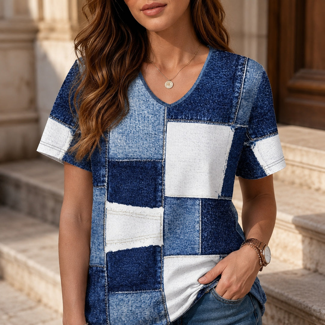 Patchwork Denim-Print Tee — ce_aub_01