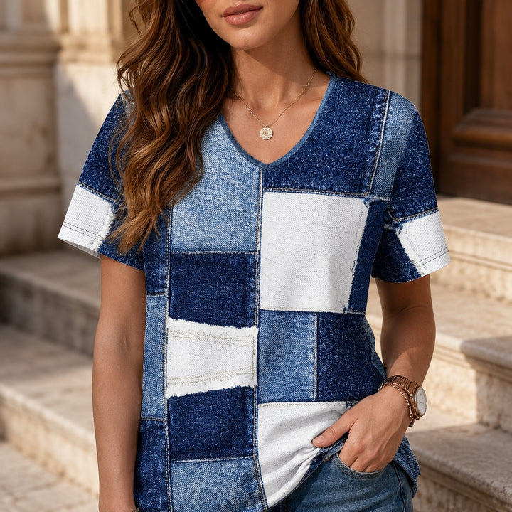 Patchwork Denim-Print Tee — ce_aub_01