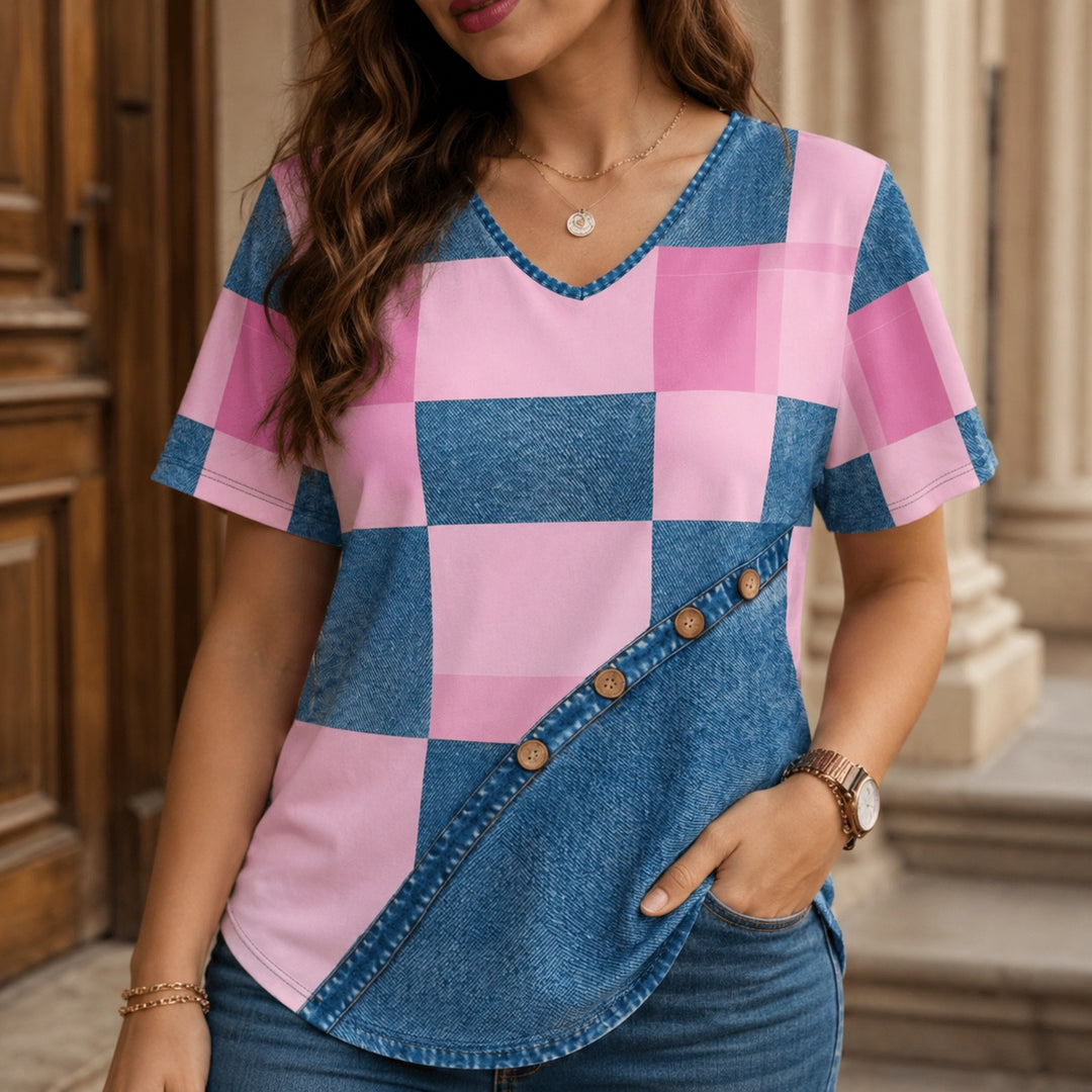 Patchwork Denim-Print Tee — ce_aub_01