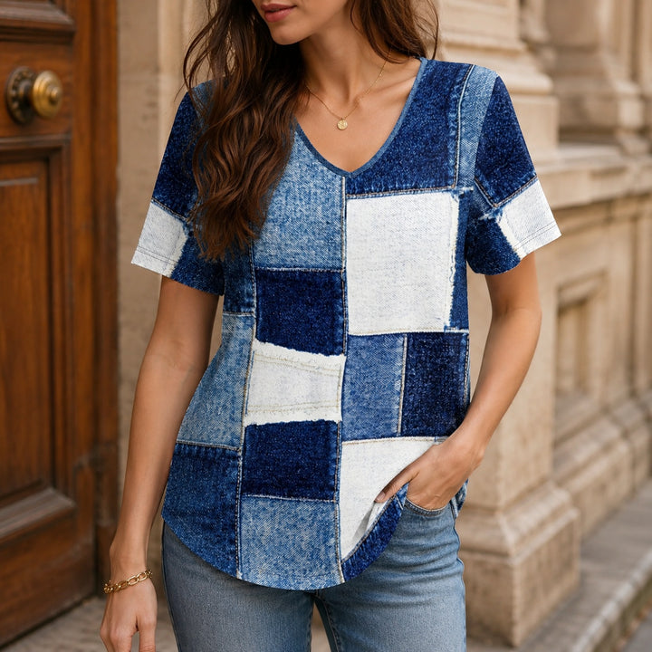 Patchwork Denim-Print Tee — ce_aub_01