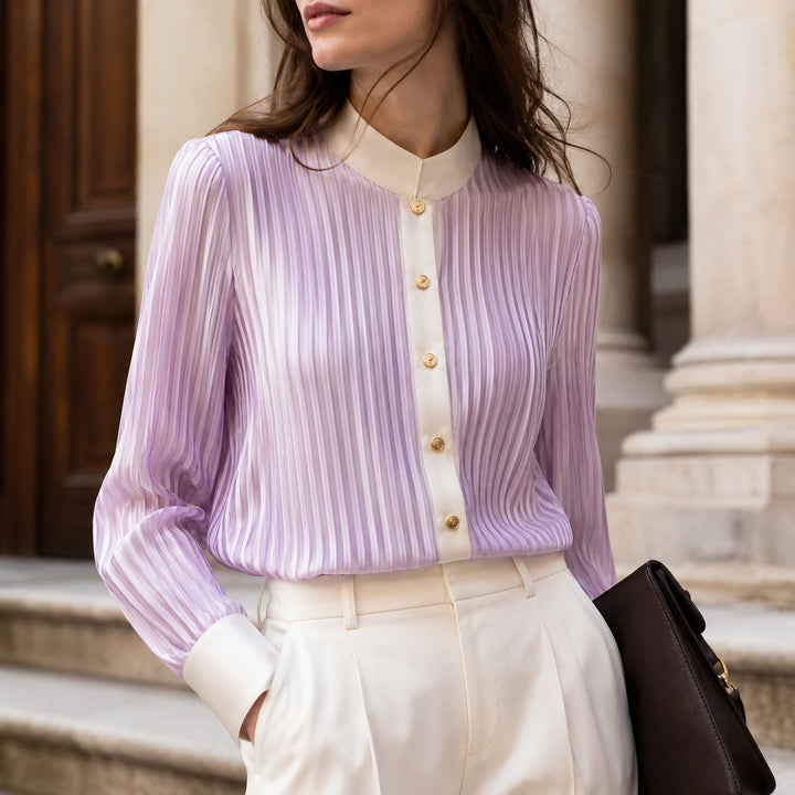 Pilastro Pleated Stand-Collar Blouse — ce_aub_01