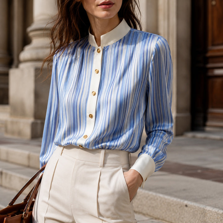 Pilastro Pleated Stand-Collar Blouse — ce_aub_01