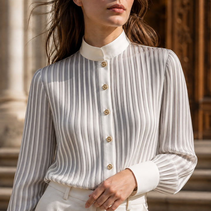 Pilastro Pleated Stand-Collar Blouse — ce_aub_01