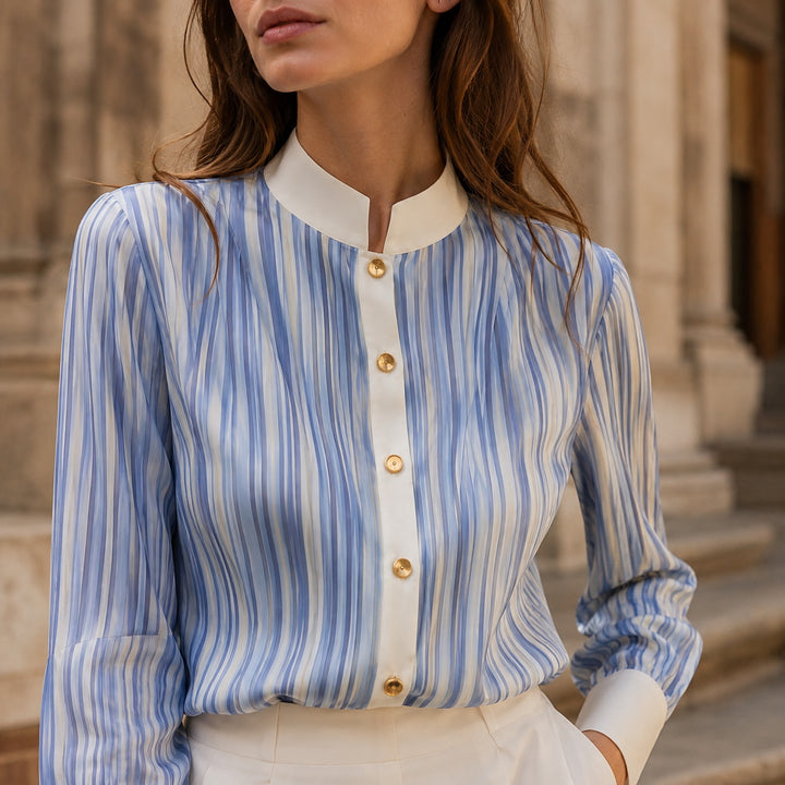 Pilastro Pleated Stand-Collar Blouse — ce_aub_01