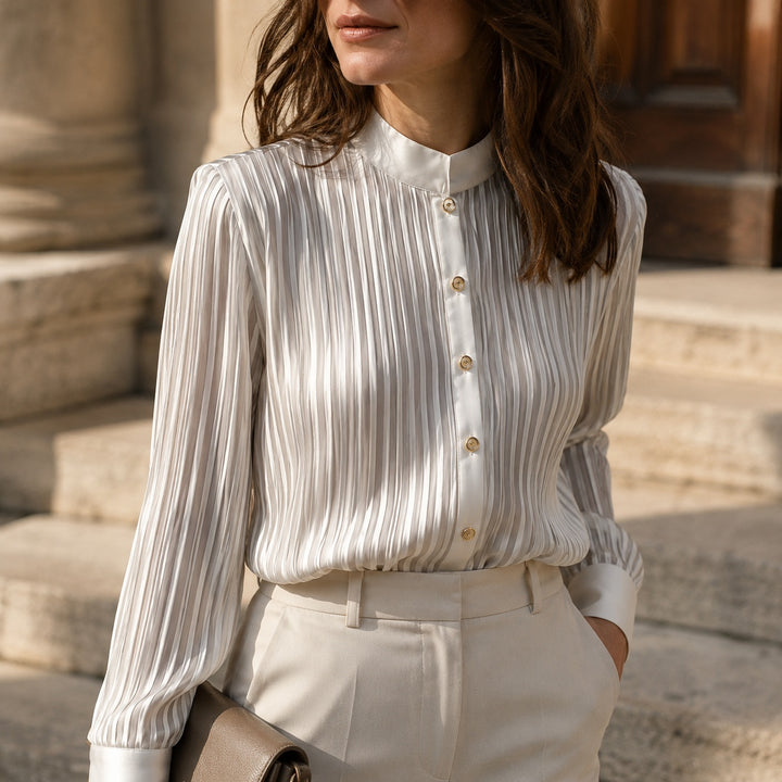 Pilastro Pleated Stand-Collar Blouse — ce_aub_01