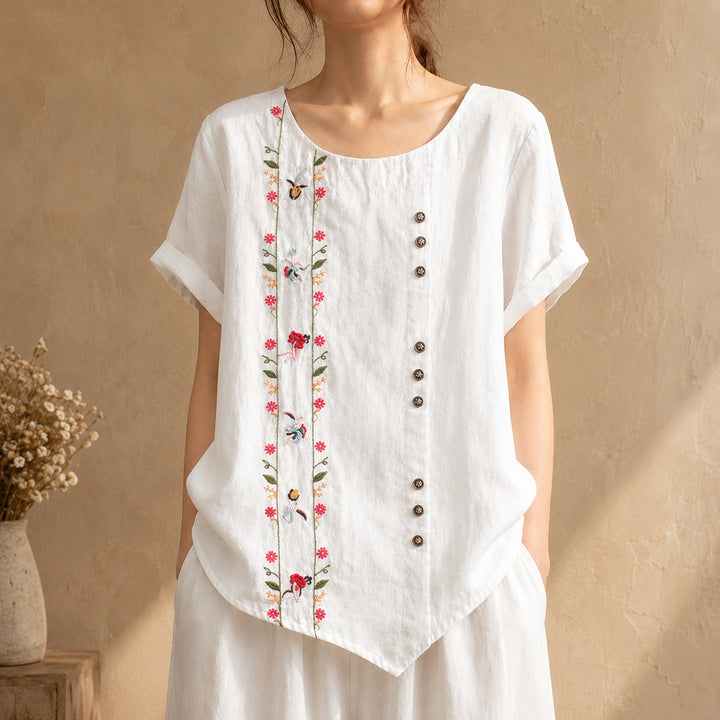 Ricamo Floral-Embroidered Linen Blouse — ce_pivot_side_01