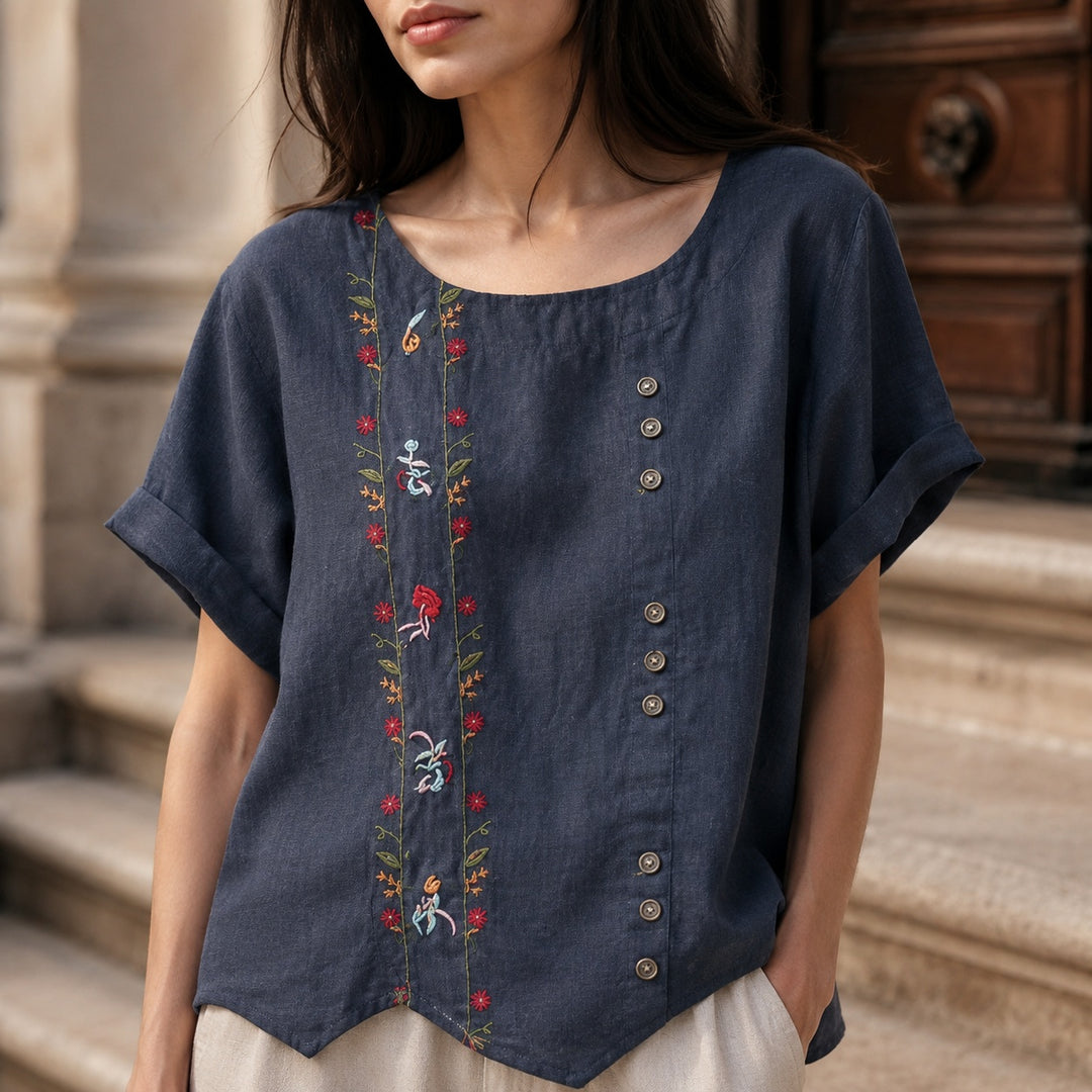 Ricamo Floral-Embroidered Linen Blouse — ce_aub_01