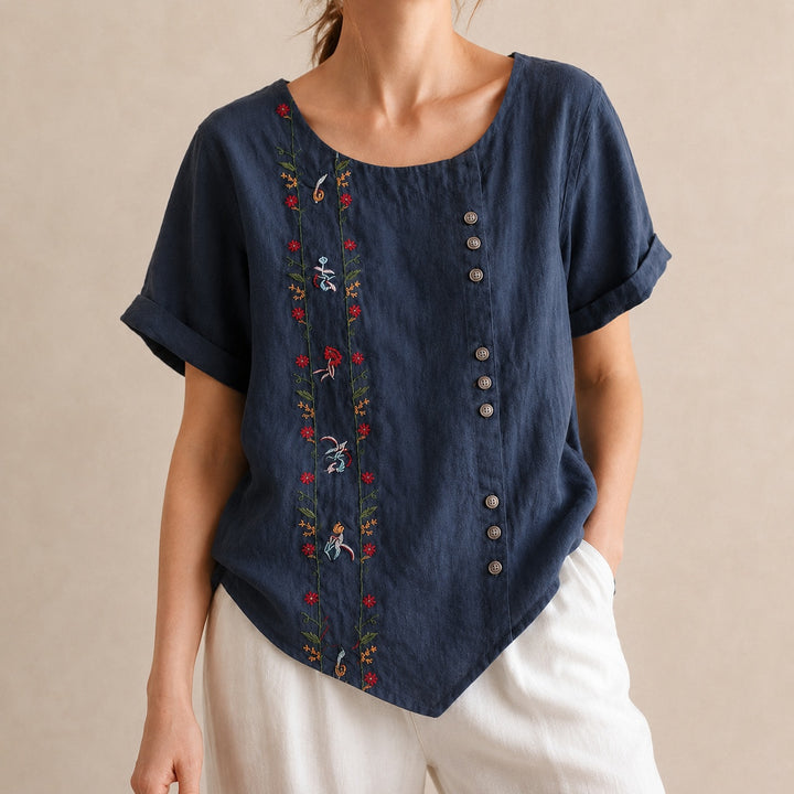 Ricamo Floral-Embroidered Linen Blouse — ce_studio_01